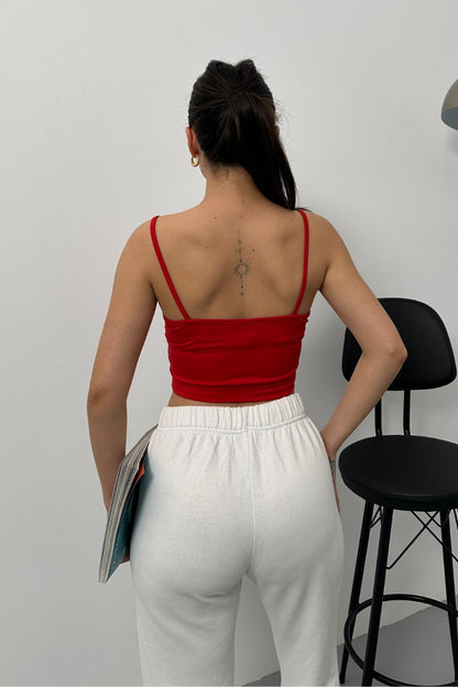 Kadın Crop Top Askılı V Yaka Büstiyer