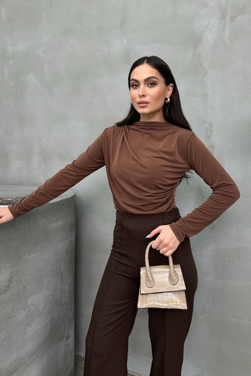 Kadın Bluz Drapeli Uzun Kollu Sandy Kumaş