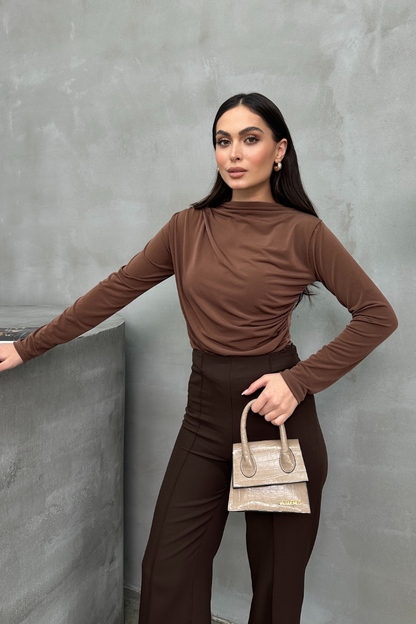 Kadın Bluz Drapeli Uzun Kollu Sandy Kumaş