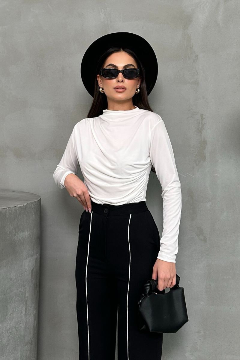 Kadın Bluz Drapeli Uzun Kollu Sandy Kumaş