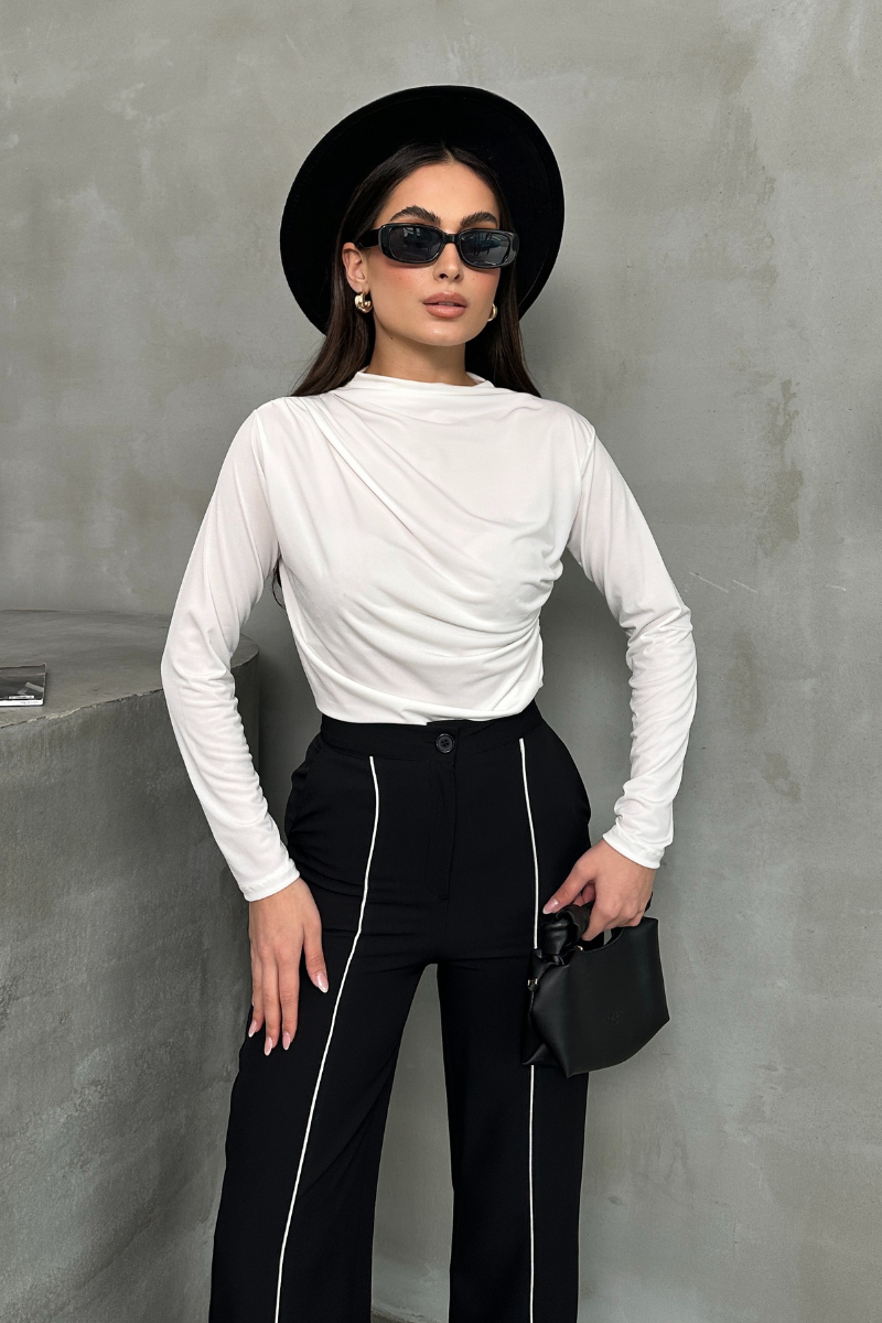 Kadın Bluz Drapeli Uzun Kollu Sandy Kumaş