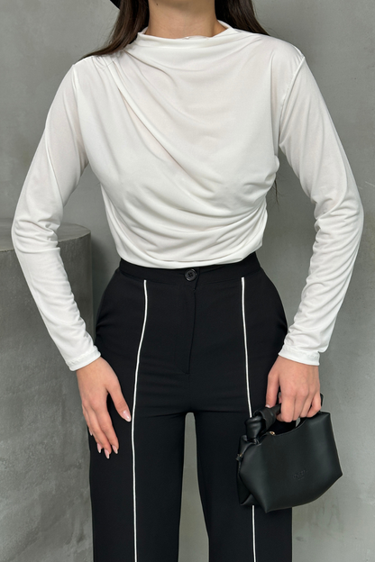 Kadın Bluz Drapeli Uzun Kollu Sandy Kumaş