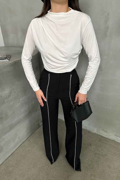 Kadın Bluz Drapeli Uzun Kollu Sandy Kumaş