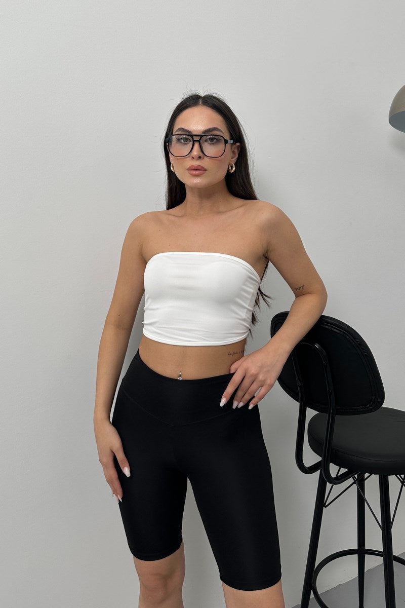Kadın Crop Top Straplez Basic Sırtı Kopçalı Büstiyer BEYAZ L