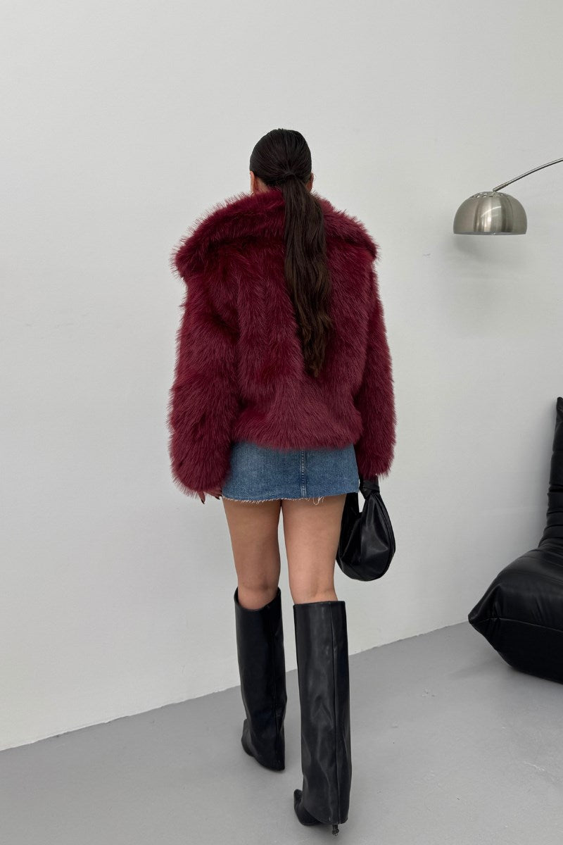 Kadın Kürk Şık Geniş Yaka Astarlı Çıtçıt Düğmeli Premium Kürk