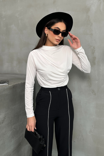 Kadın Bluz Drapeli Uzun Kollu Sandy Kumaş