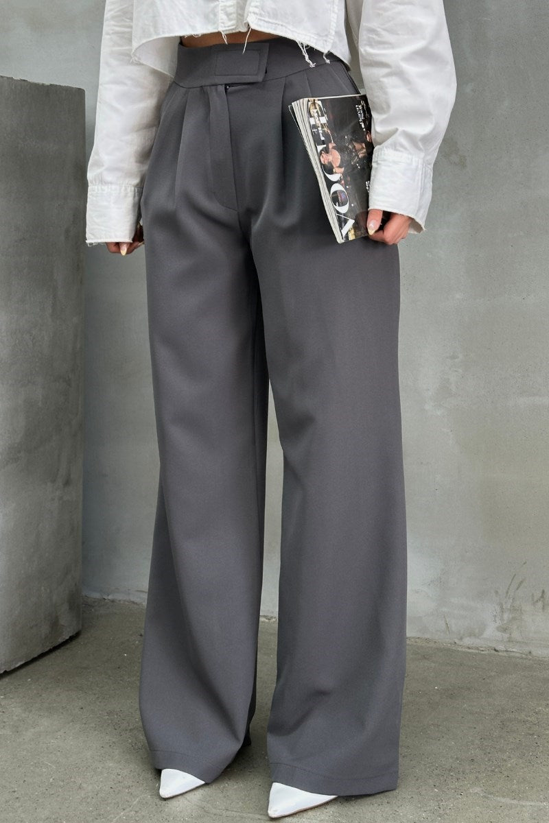 Kadın Palazzo Pantolon Beli Cırtlı Çift Cepli Bol Paça Pantolon