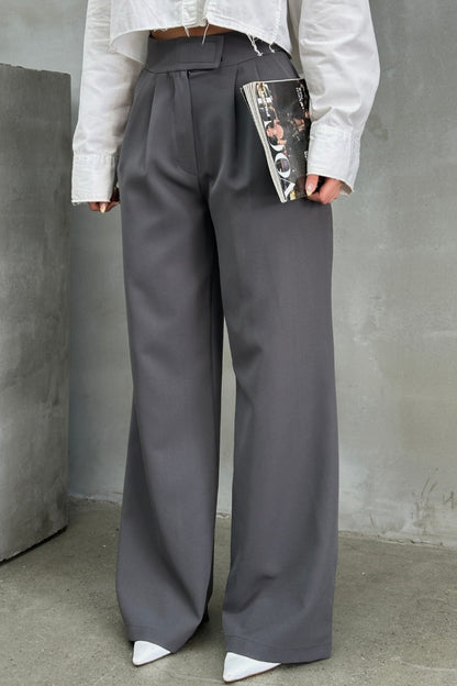 Kadın Palazzo Pantolon Beli Cırtlı Çift Cepli Bol Paça Pantolon