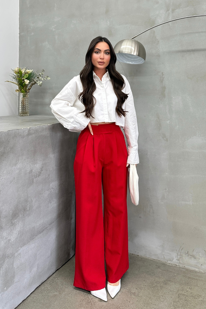 Kadın Palazzo Pantolon Beli Cırtlı Çift Cepli Bol Paça Pantolon