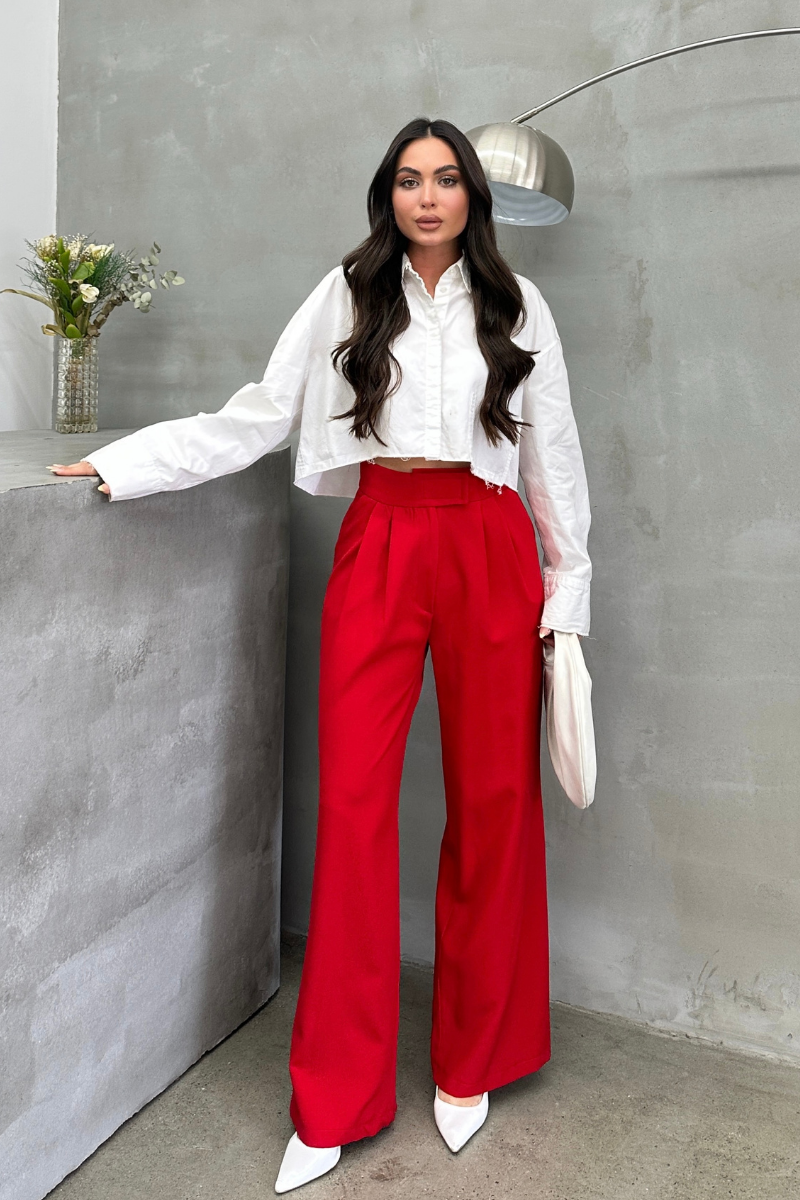 Kadın Palazzo Pantolon Beli Cırtlı Çift Cepli Bol Paça Pantolon