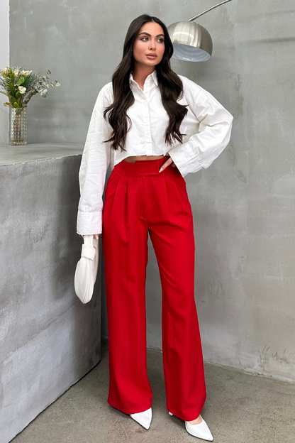 Kadın Palazzo Pantolon Beli Cırtlı Çift Cepli Bol Paça Pantolon