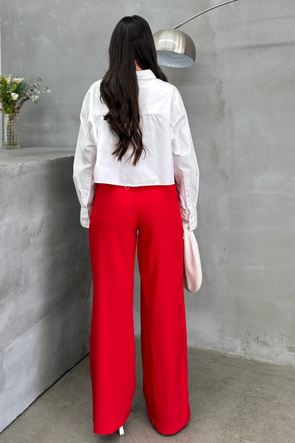 Kadın Palazzo Pantolon Beli Cırtlı Çift Cepli Bol Paça Pantolon