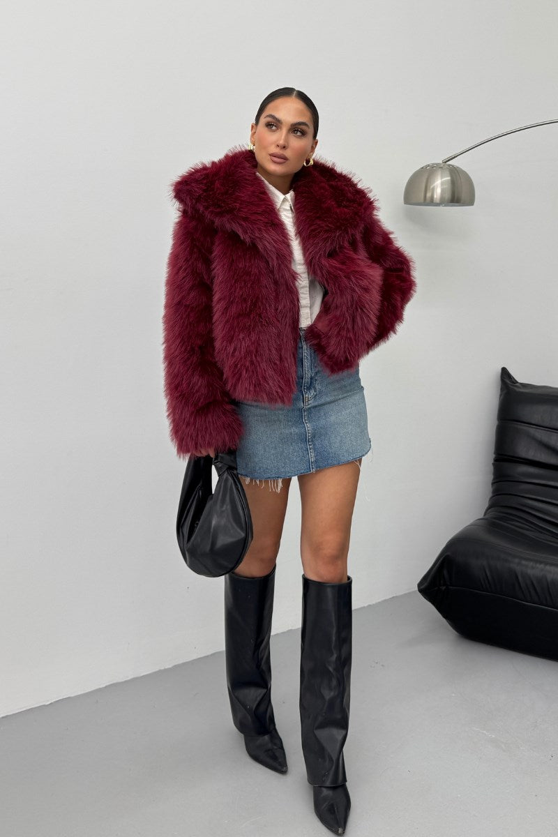 Kadın Kürk Şık Geniş Yaka Astarlı Çıtçıt Düğmeli Premium Kürk