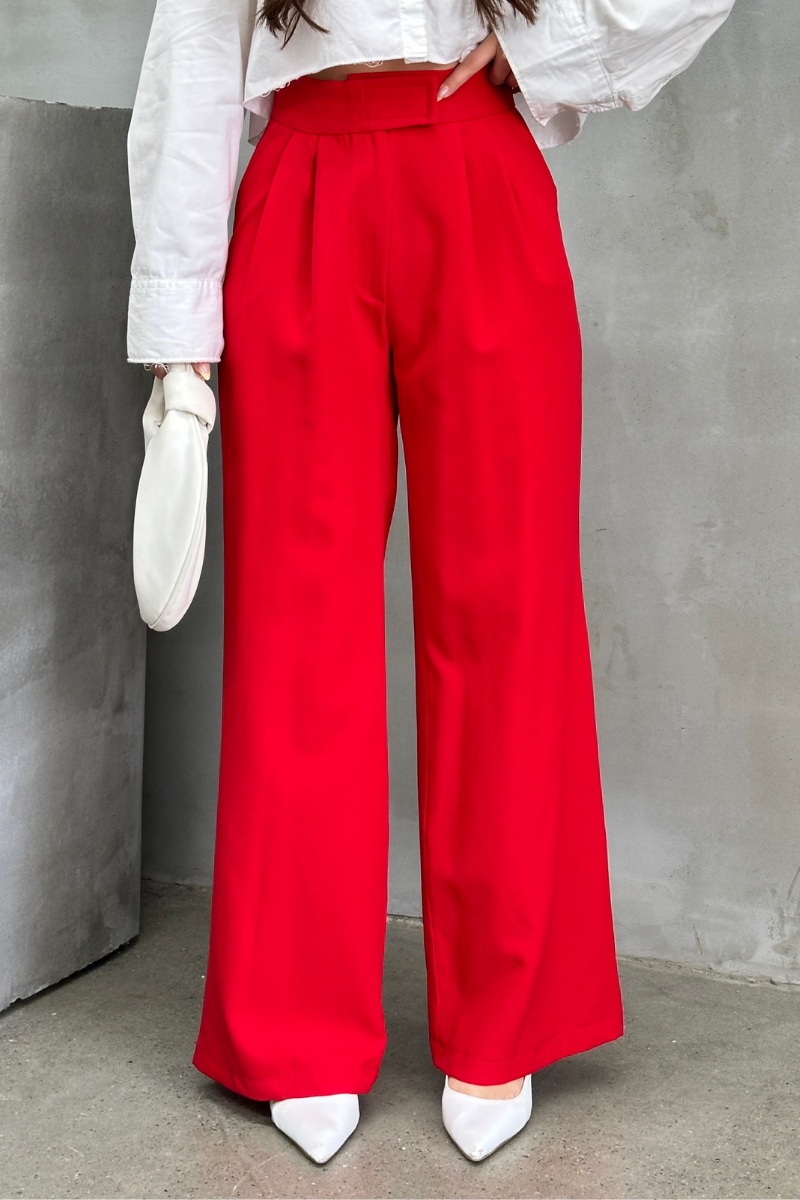 Kadın Palazzo Pantolon Beli Cırtlı Çift Cepli Bol Paça Pantolon