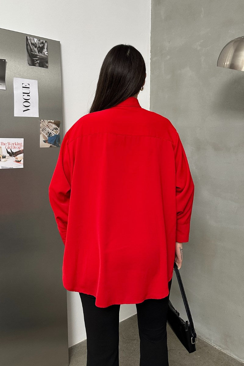 Kadın Oversize Gömlek Uzun Kollu Düşük Omuz Dökümlü Gömlek