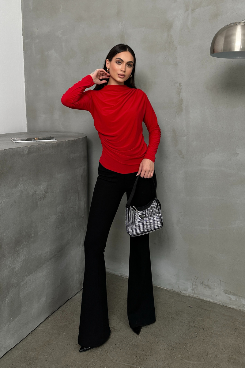 Kadın Bluz Drapeli Uzun Kollu Sandy Kumaş