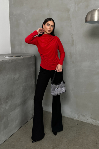 Kadın Bluz Drapeli Uzun Kollu Sandy Kumaş