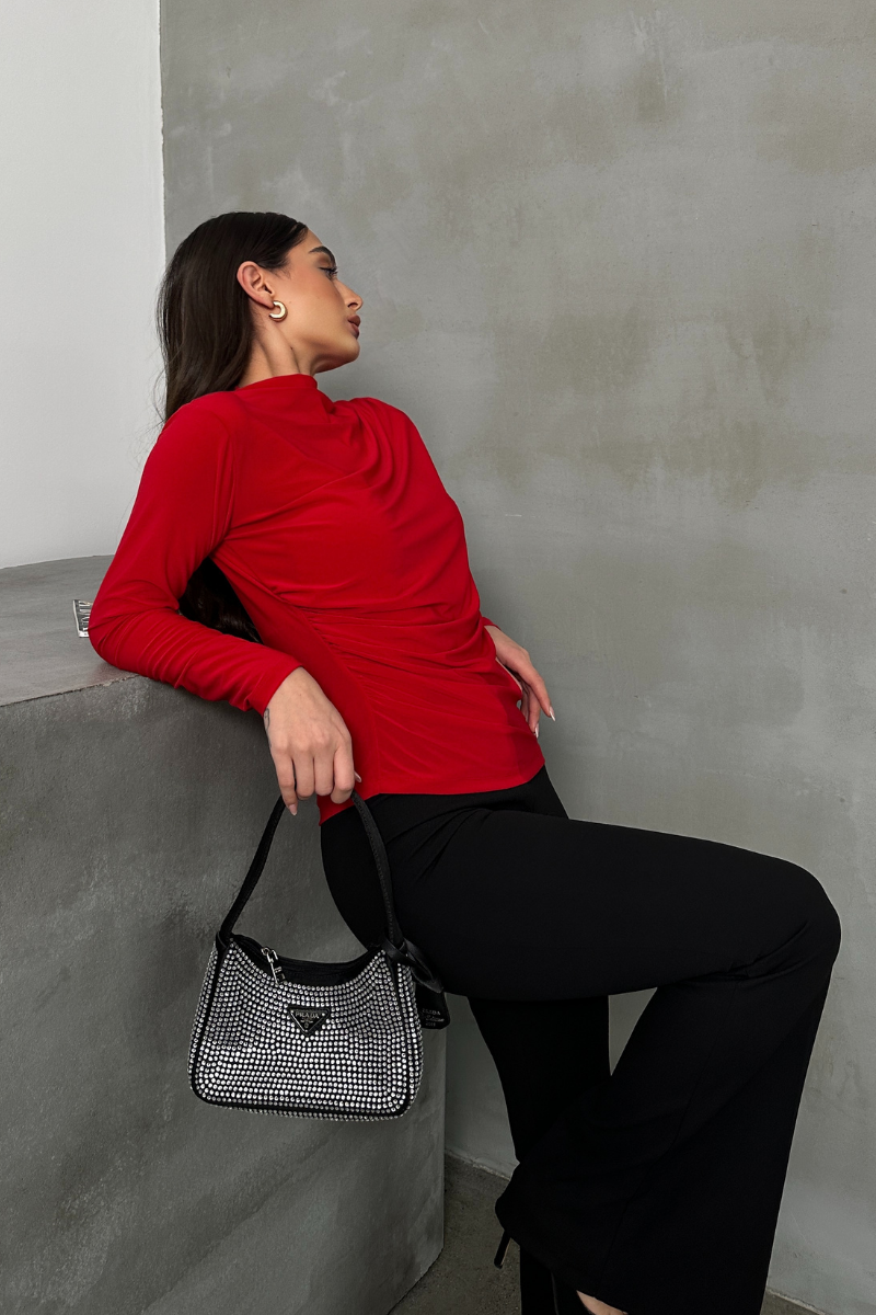 Kadın Bluz Drapeli Uzun Kollu Sandy Kumaş