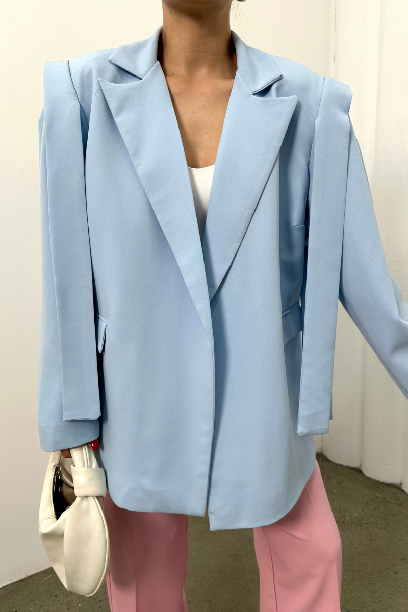 Kadın Oversize Blazer Ceket Kuşaklı Omuz Detaylı