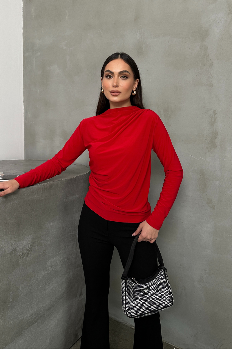 Kadın Bluz Drapeli Uzun Kollu Sandy Kumaş