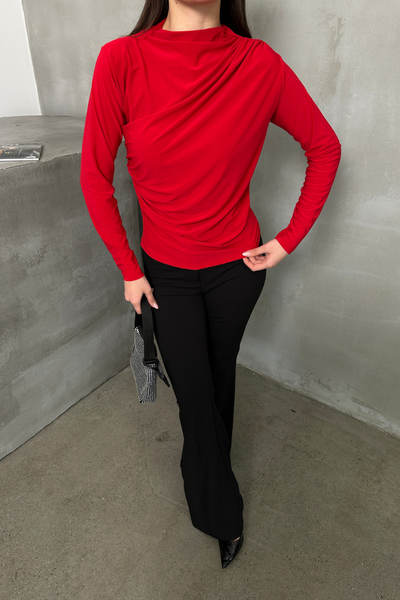 Kadın Bluz Drapeli Uzun Kollu Sandy Kumaş