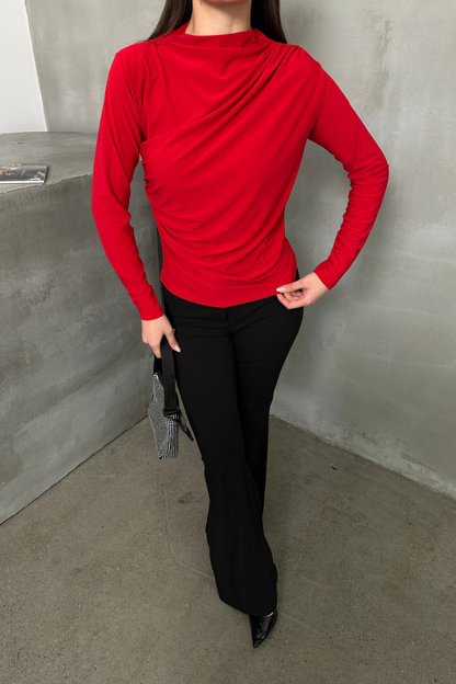 Kadın Bluz Drapeli Uzun Kollu Sandy Kumaş