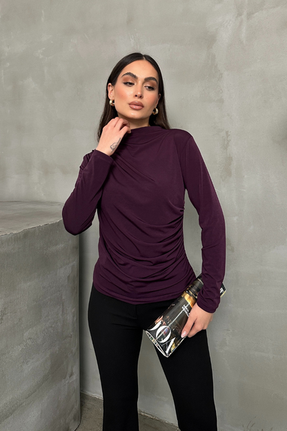 Kadın Bluz Drapeli Uzun Kollu Sandy Kumaş