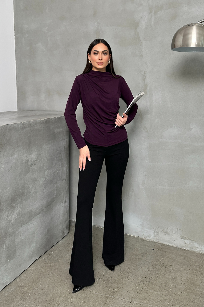 Kadın Bluz Drapeli Uzun Kollu Sandy Kumaş