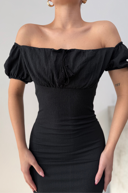 Kadın Elbise Mini Yazlık Kısa Kollu Yaka Detaylı Esnek Bodycon Elbise