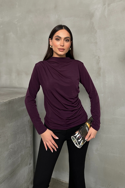 Kadın Bluz Drapeli Uzun Kollu Sandy Kumaş