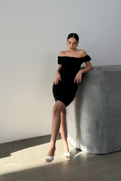 Kadın Elbise Mini Yazlık Kısa Kollu Yaka Detaylı Esnek Bodycon Elbise