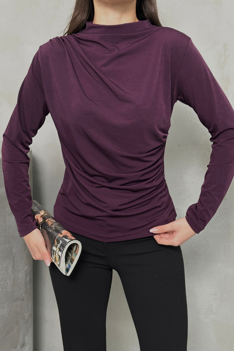 Kadın Bluz Drapeli Uzun Kollu Sandy Kumaş