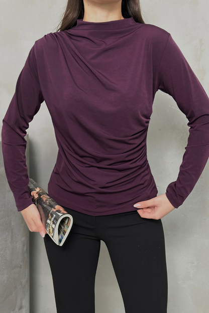 Kadın Bluz Drapeli Uzun Kollu Sandy Kumaş