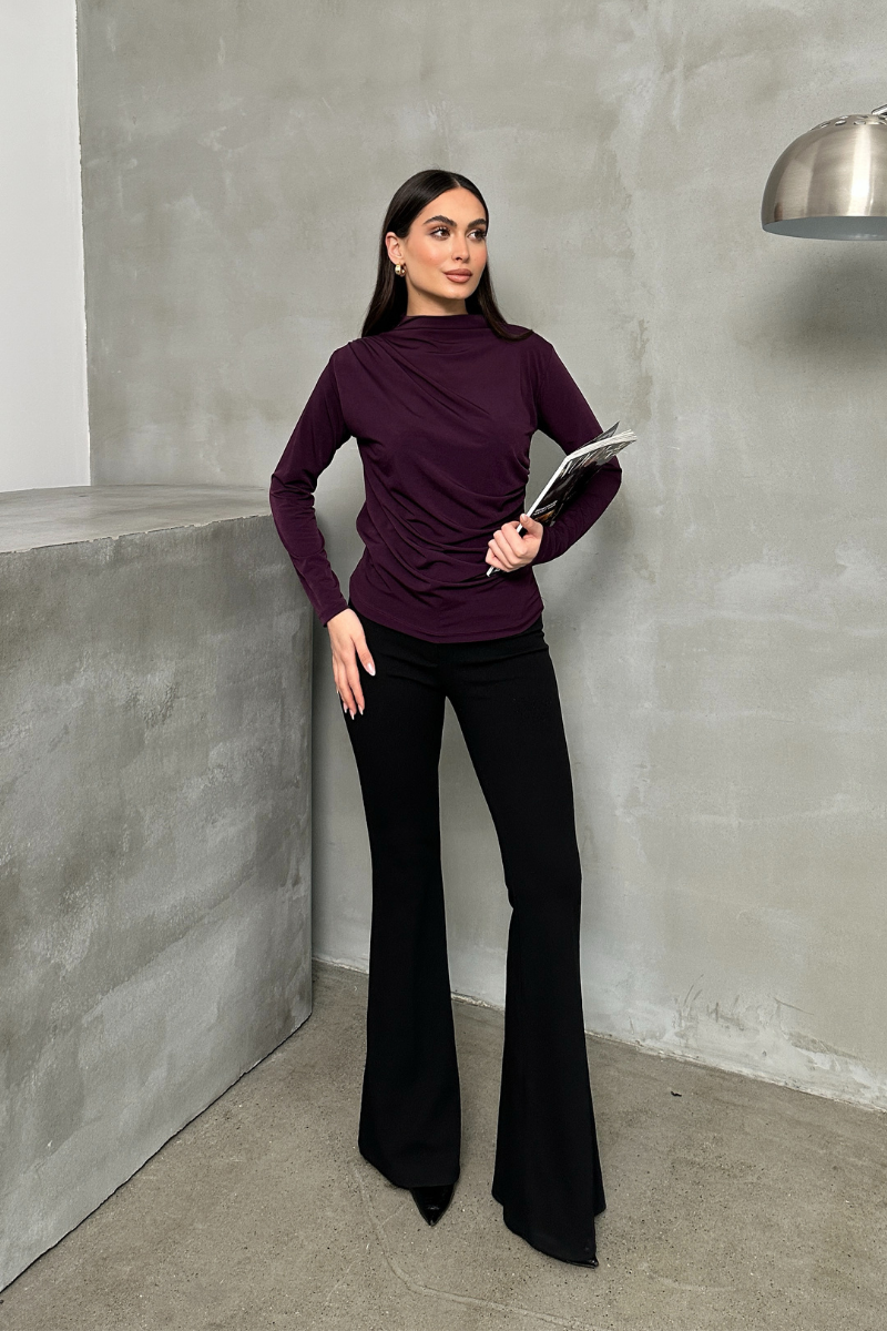 Kadın Bluz Drapeli Uzun Kollu Sandy Kumaş