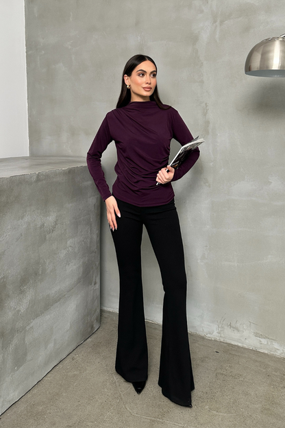 Kadın Bluz Drapeli Uzun Kollu Sandy Kumaş