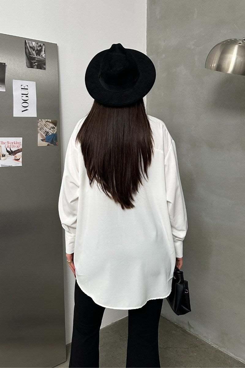 Kadın Oversize Gömlek Uzun Kollu Düşük Omuz Dökümlü Gömlek