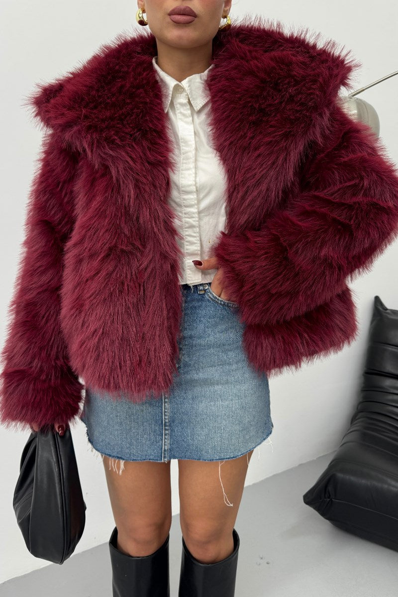 Kadın Kürk Şık Geniş Yaka Astarlı Çıtçıt Düğmeli Premium Kürk