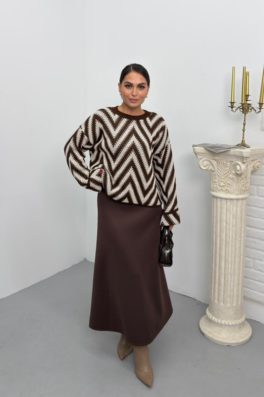 Kadın Uzun Etek Beli Lastikli Scuba Kumaş Düz Renk A Kesim Çan Etek