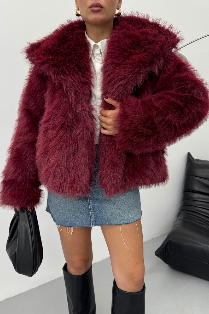 Kadın Kürk Şık Geniş Yaka Astarlı Çıtçıt Düğmeli Premium Kürk