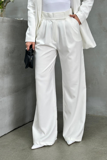 Kadın Palazzo Pantolon Beli Cırtlı Çift Cepli Bol Paça Pantolon