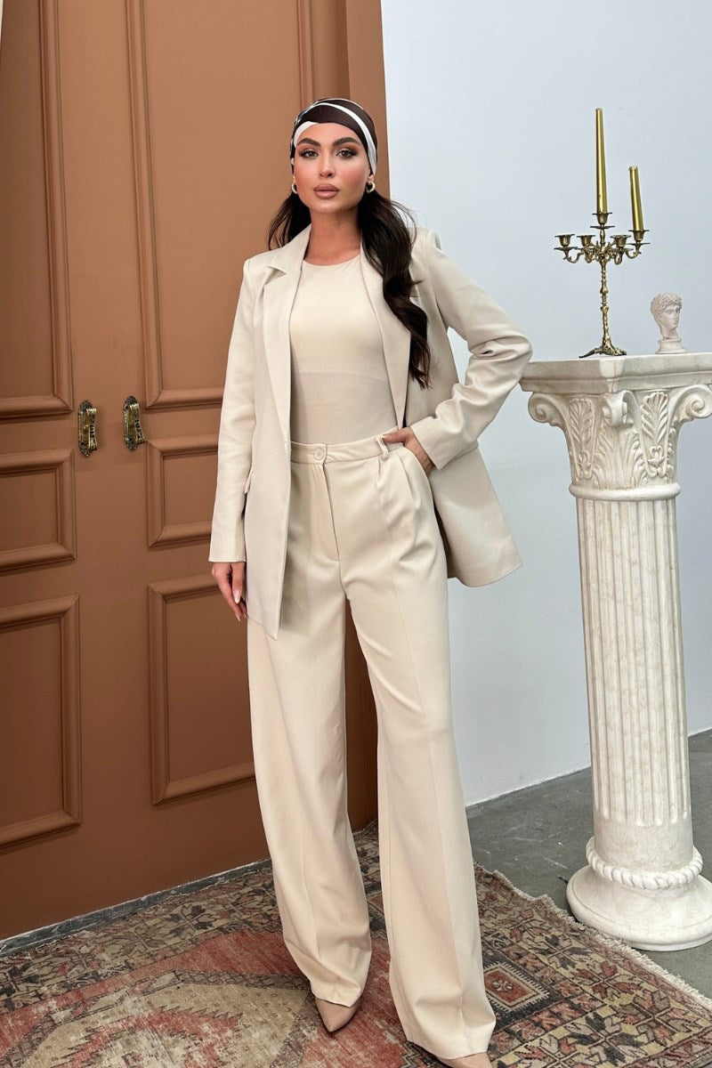 Kadın Palazzo Pantolon Düğmeli Çift Cepli Bol Paça Pantolon