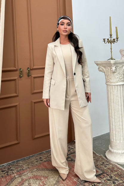 Kadın Palazzo Pantolon Düğmeli Çift Cepli Bol Paça Pantolon