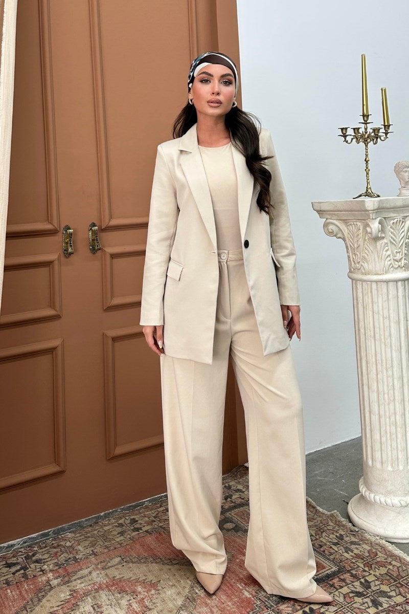 Kadın Palazzo Pantolon Düğmeli Çift Cepli Bol Paça Pantolon