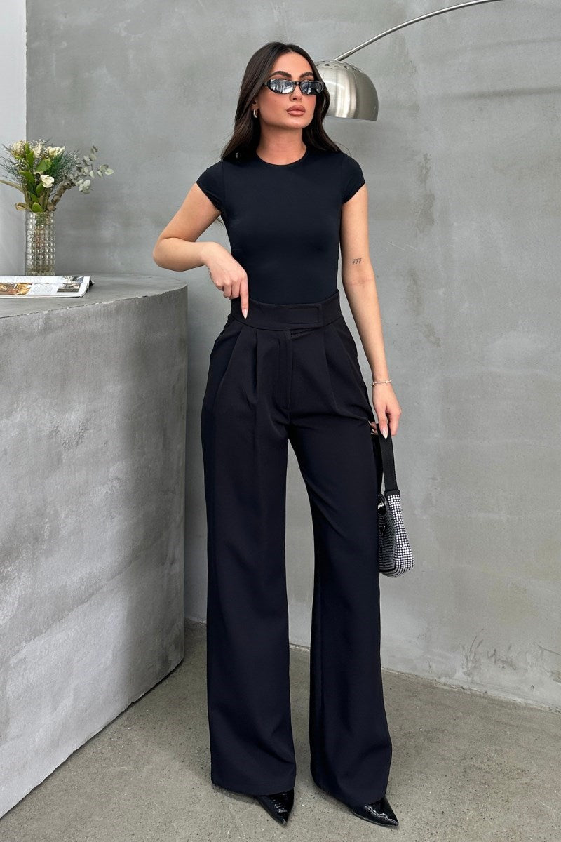 Kadın Palazzo Pantolon Beli Cırtlı Çift Cepli Bol Paça Pantolon