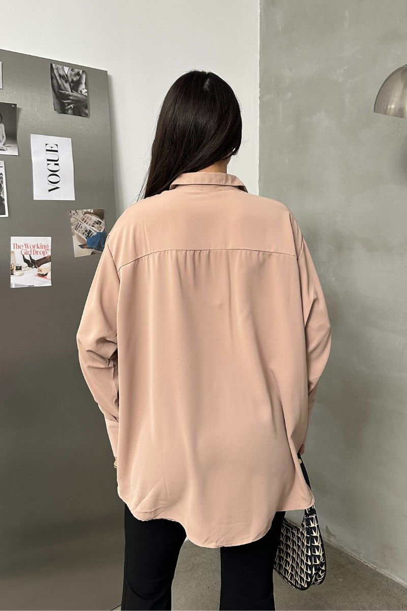 Kadın Oversize Gömlek Uzun Kollu Düşük Omuz Dökümlü Gömlek