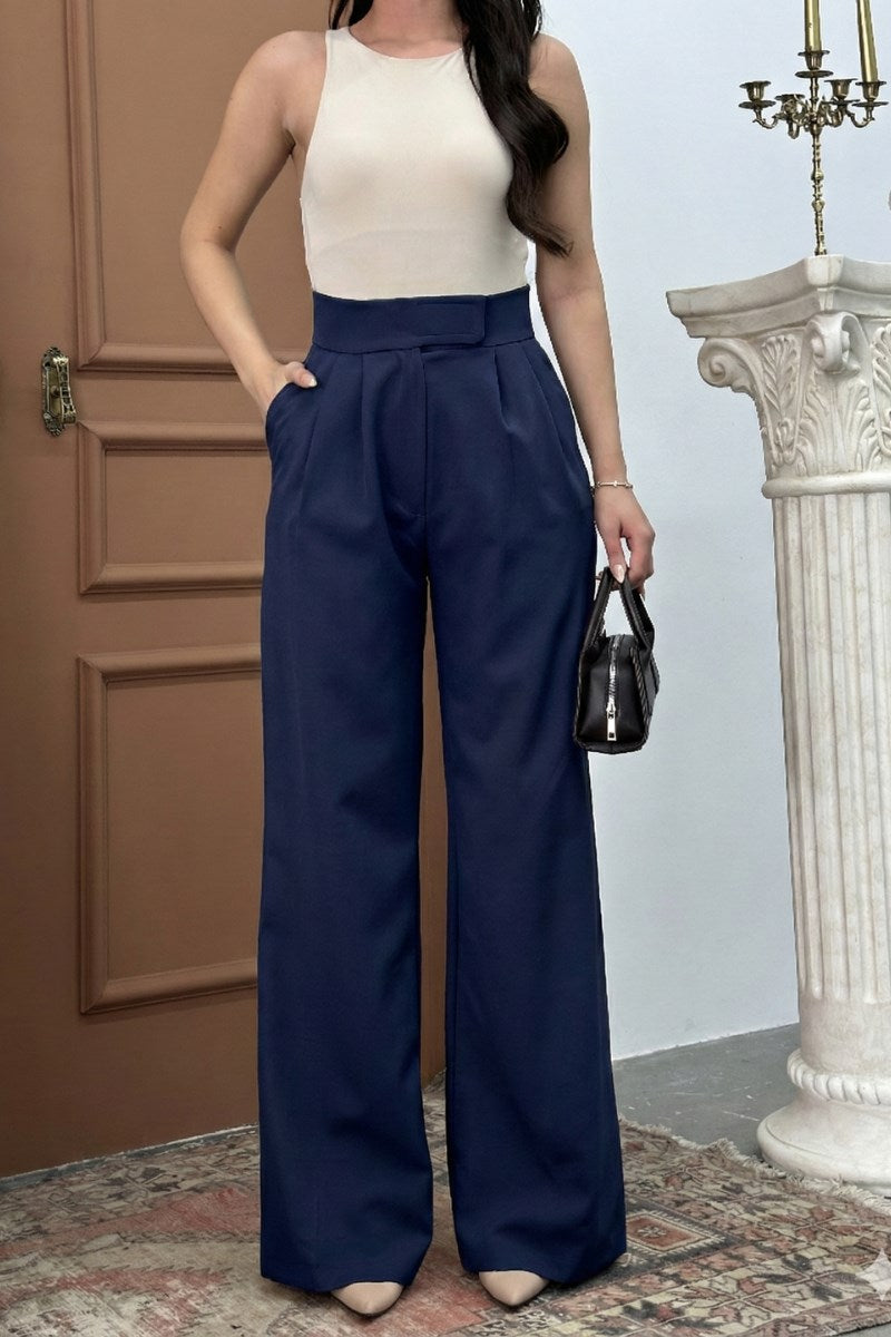 Kadın Palazzo Pantolon Beli Cırtlı Çift Cepli Bol Paça Pantolon